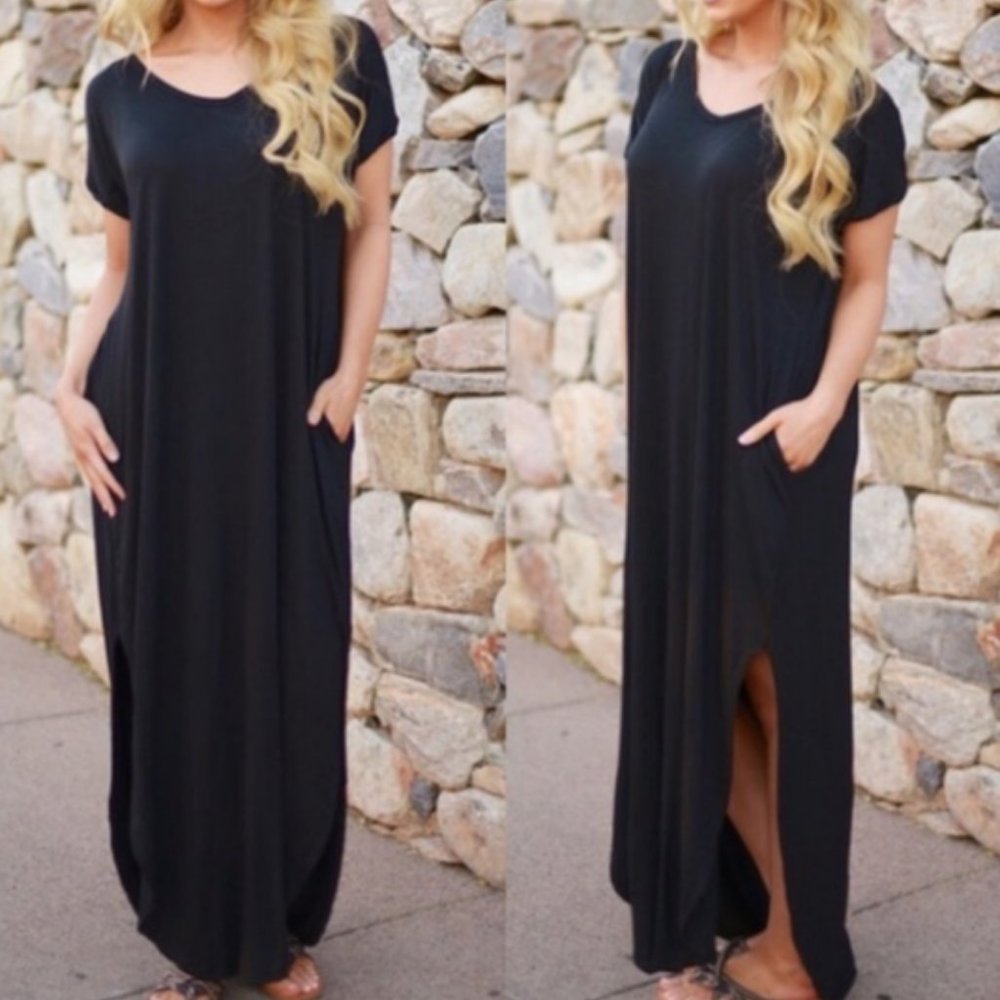 Oversized loose fit Maxi dress slit pockets sexy